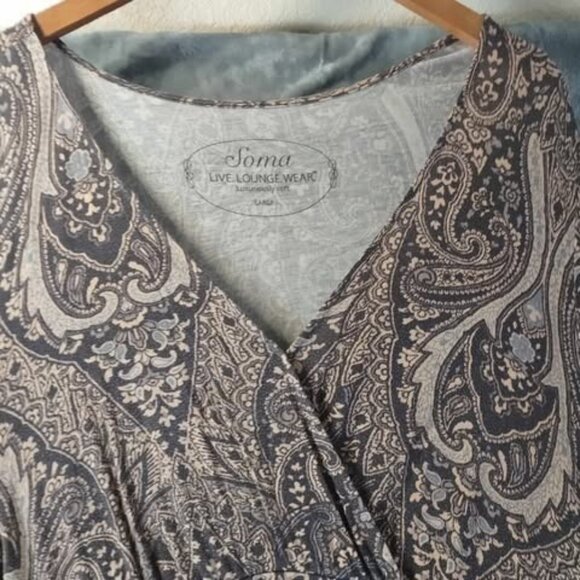 Soma Paisley Print Soft Tunic Large Brown Warm Neutral Boho Lounge ComfyChic Top - Picture 7 of 10